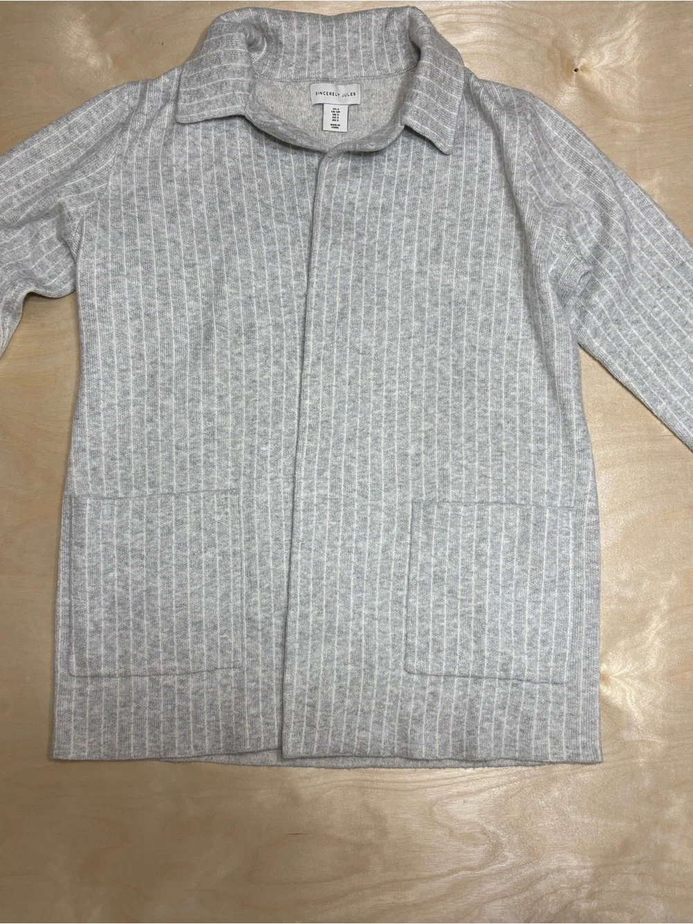 Sincerly Jules Light Gray Ribbed Open-Front Cardigan